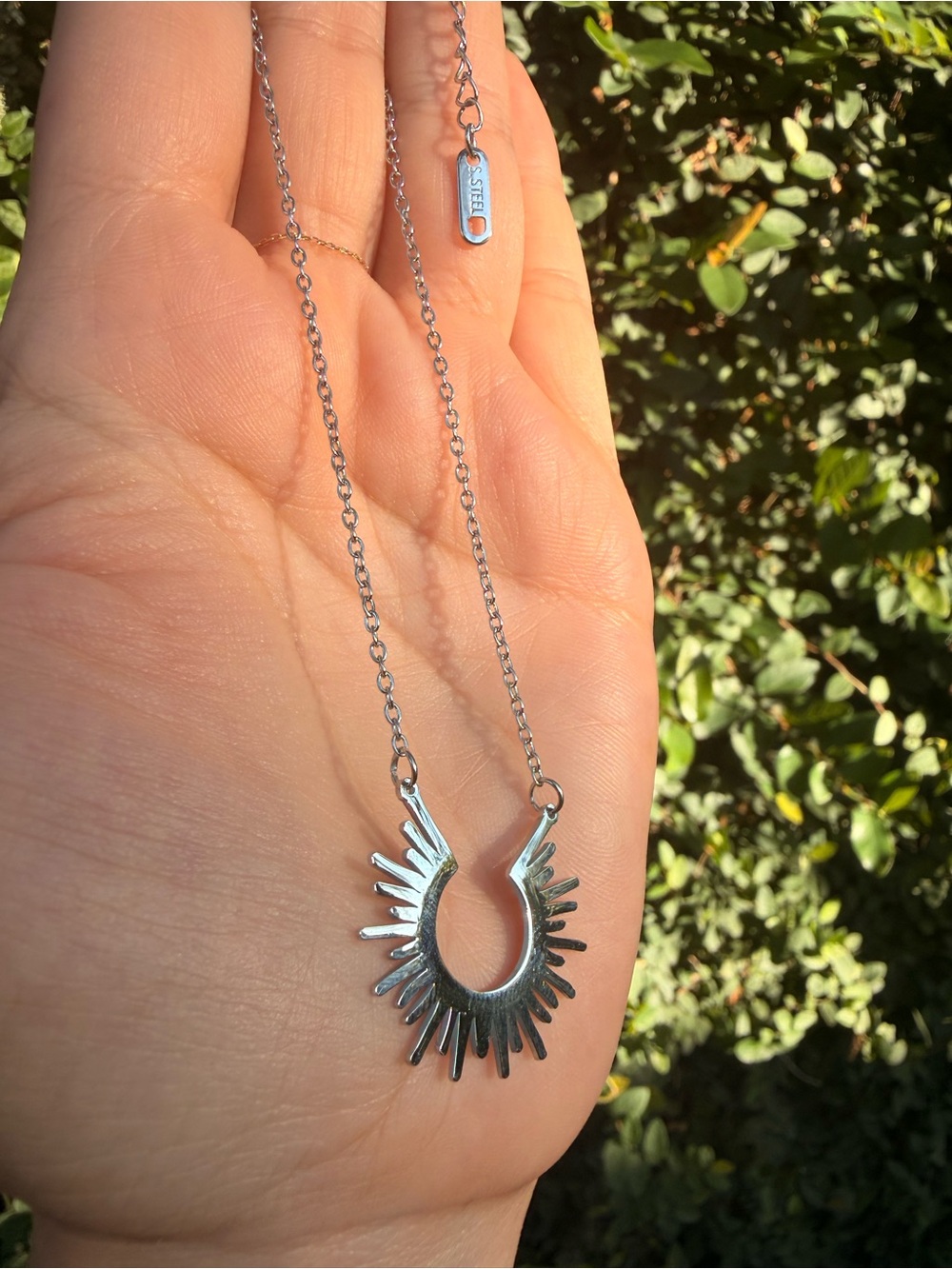 Sterling Silver Sunburst Pendant Necklace - Stainless Steel - Picture 5 of 8